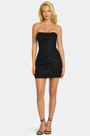 Oh Polly Basel mini robe bustier noire perlée