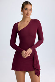 Oh Polly Dona Robe Mini Asymétrique Bordeaux en Modal
