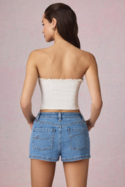 Oh Polly Beata short en jean bleu taille haute coton