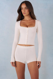 Oh Polly Shorts mini short maille ivoire taille mi-haute S