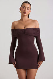 Oh Polly Dresses Thais Robe Mini Espresso Épaules Dénudées