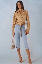 Oh Polly Coats Jackets Noelie Veste Tan suédine ceinturée