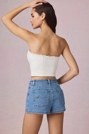Oh Polly Beata short en jean bleu taille haute coton