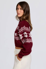 Oh Polly Knitwear BT1963 pull cropped rouge jacquard laine
