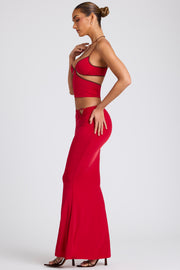 Oh Polly Sabine 8009 jupe maxi rouge feu taille mi-haute