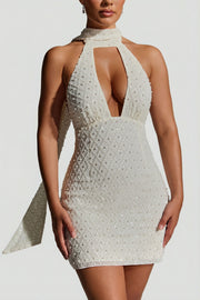 Oh Polly Henrietta Robe Mini Strass Blanche à Foulard
