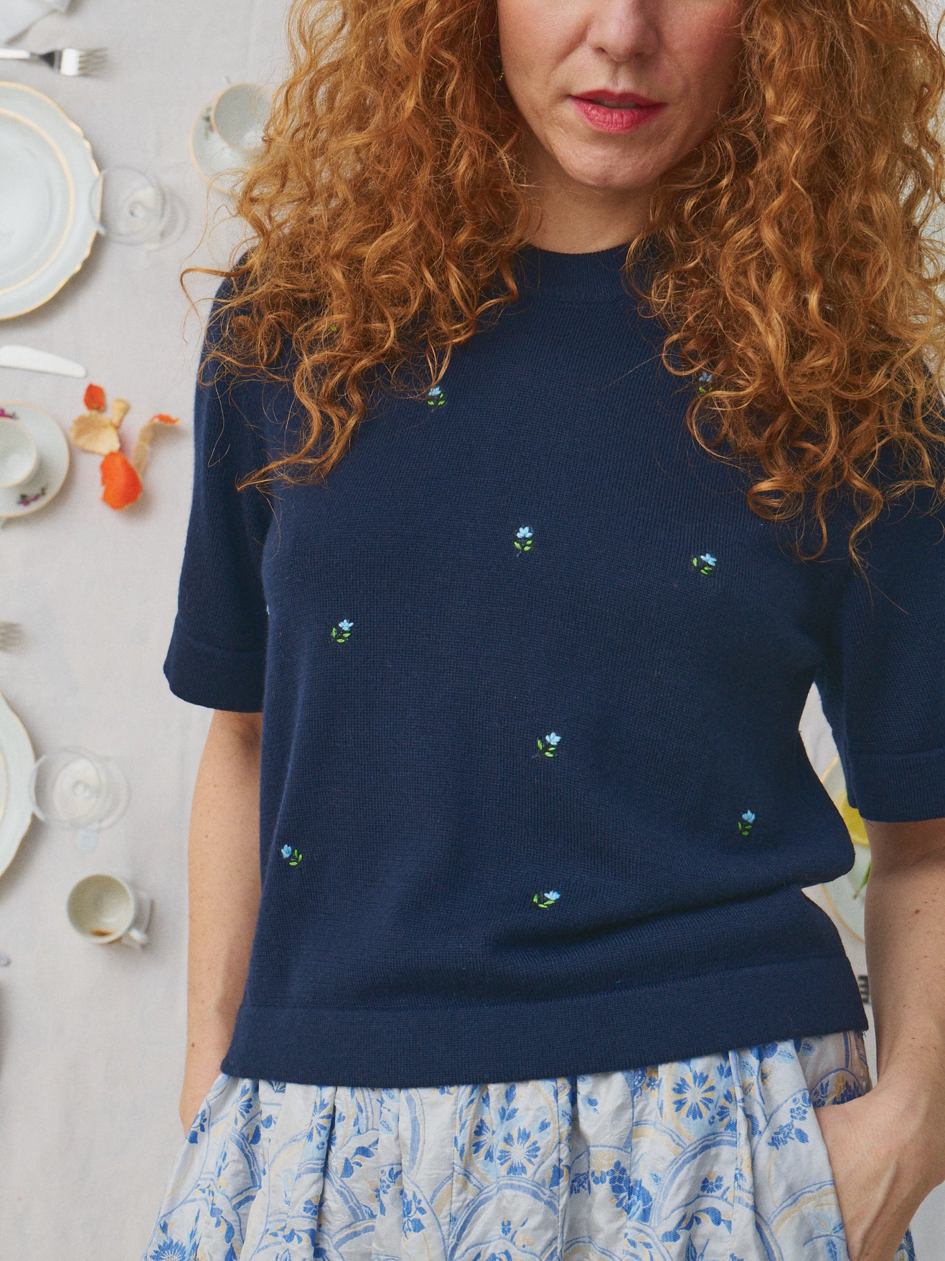 Pull Axelle Mii à table laine superfine et soie, manches courtes femme