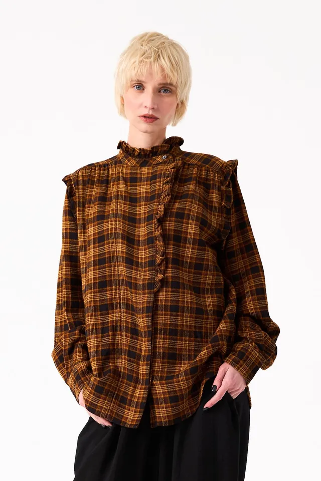 Chicosoleil Mieko chemisier carreaux tartan coton manches
