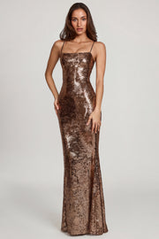 Oh Polly Antea robe longue cuivre doré sequins sirène