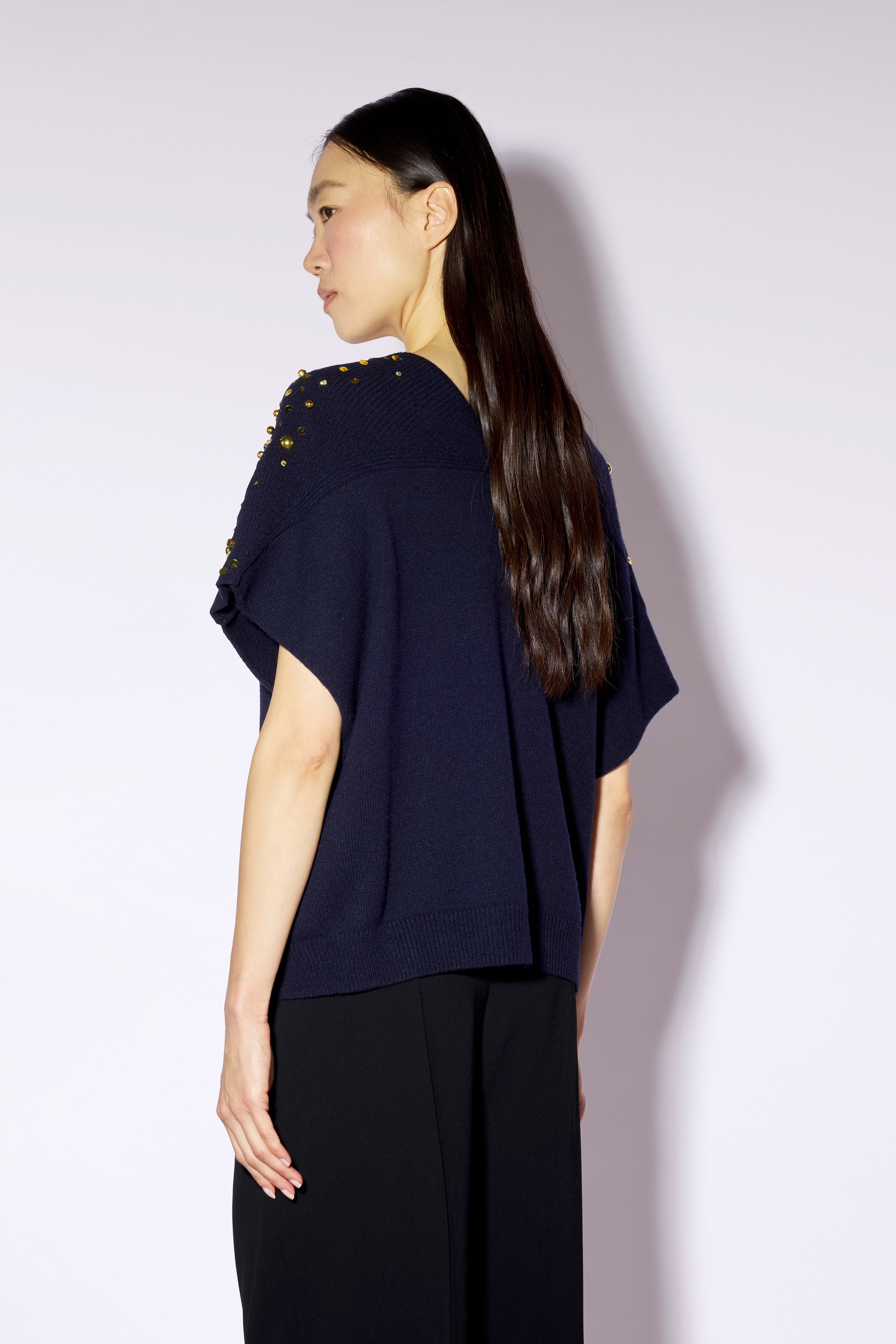 Liviana Conti Myriam gilet en maille notte manches courtes