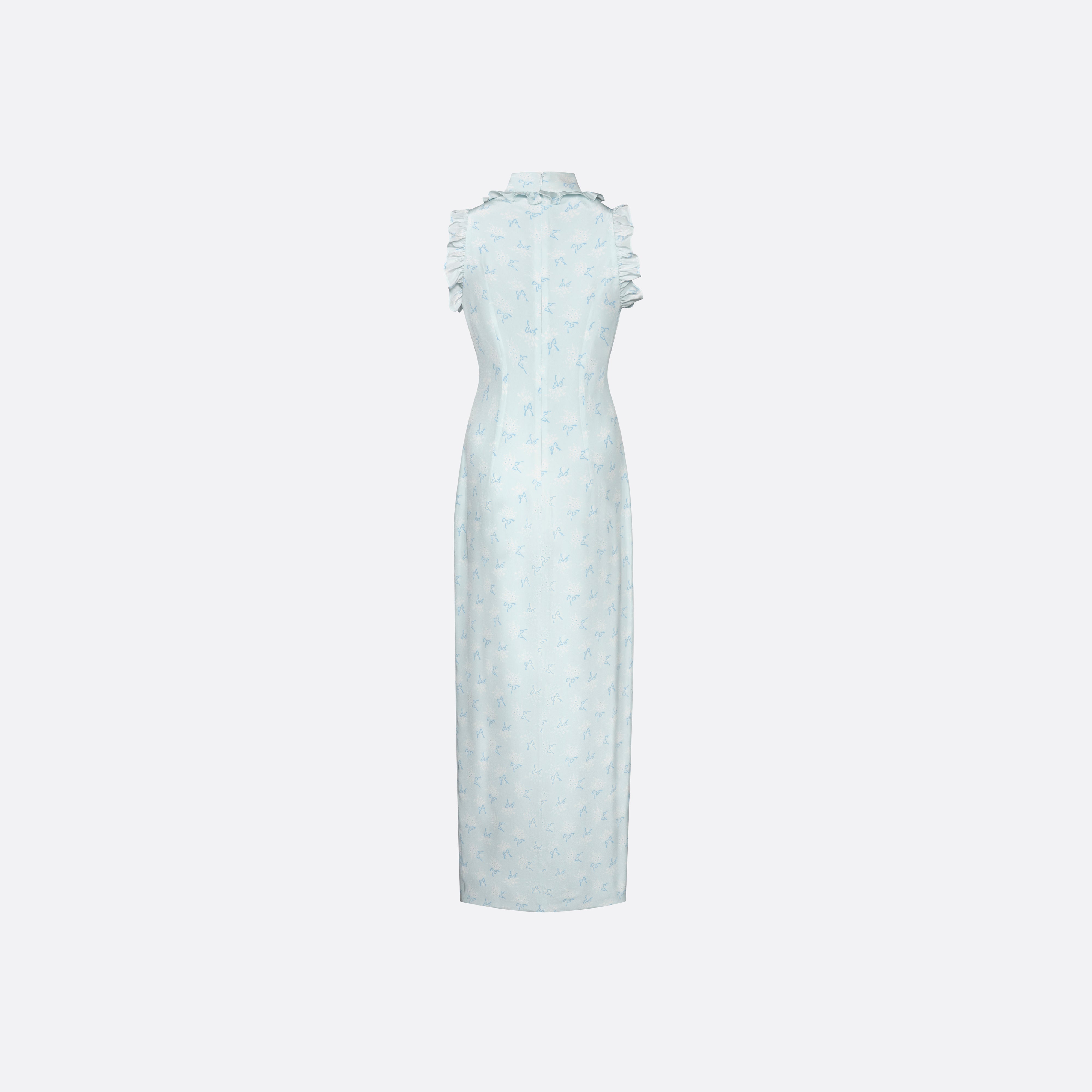 Alessandra Rich Robe midi soie col montant bleu clair