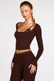 Oh Polly Base Layers Margaux 15823 top manches longues marron dentelle