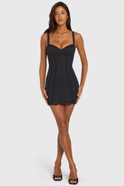 Oh Polly Keava mini robe noire rayée dentelle