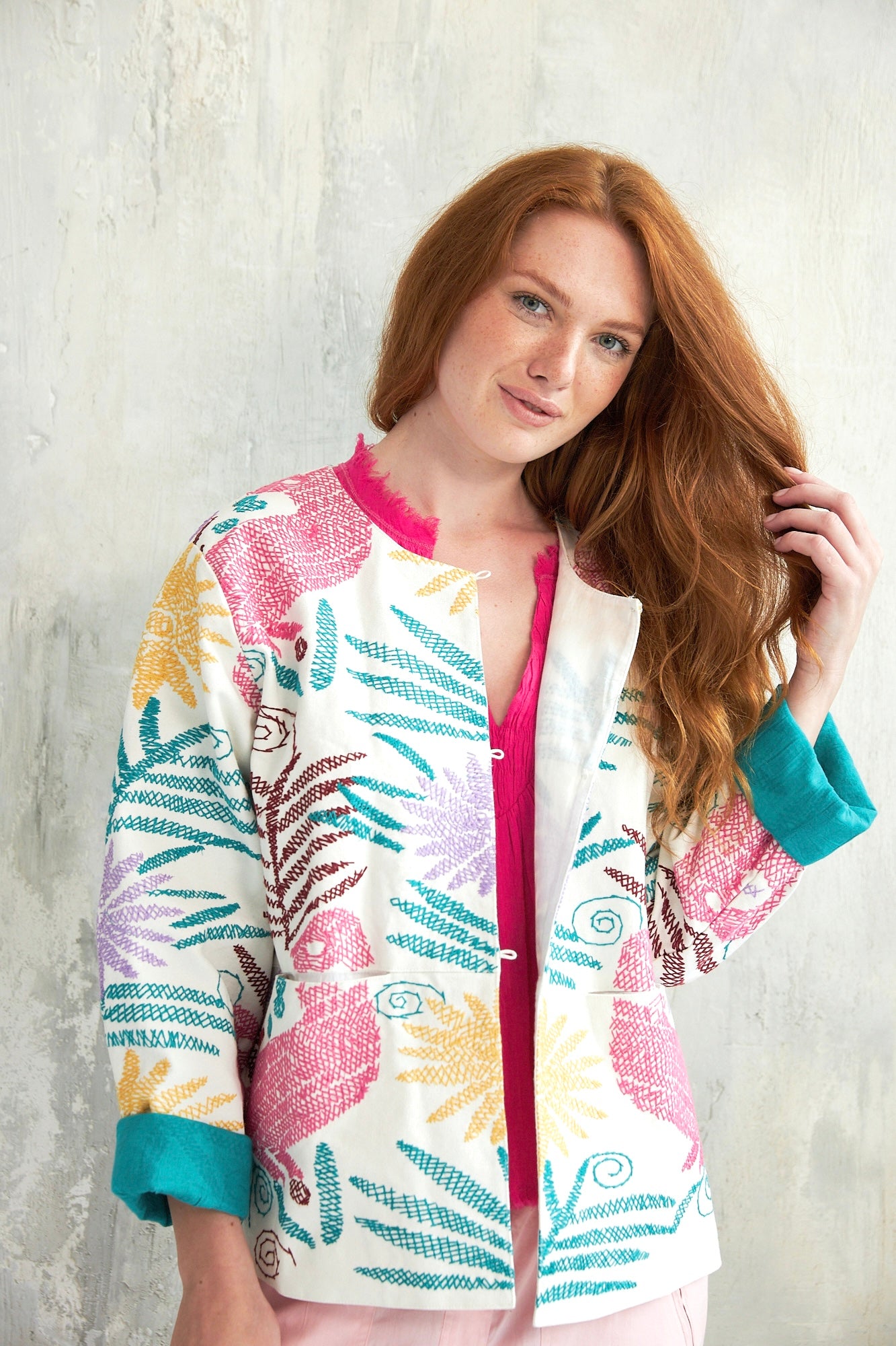 Chicosoleil Talia veste blanche broderie exotique coton