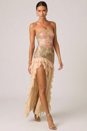 Oh Polly Embellished Diletta robe bustier rose fente 138cm