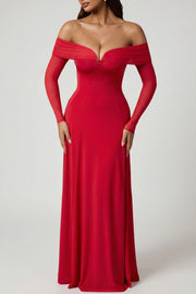 Oh Polly Nerissa 12683 robe midaxi rouge épaules dénudées