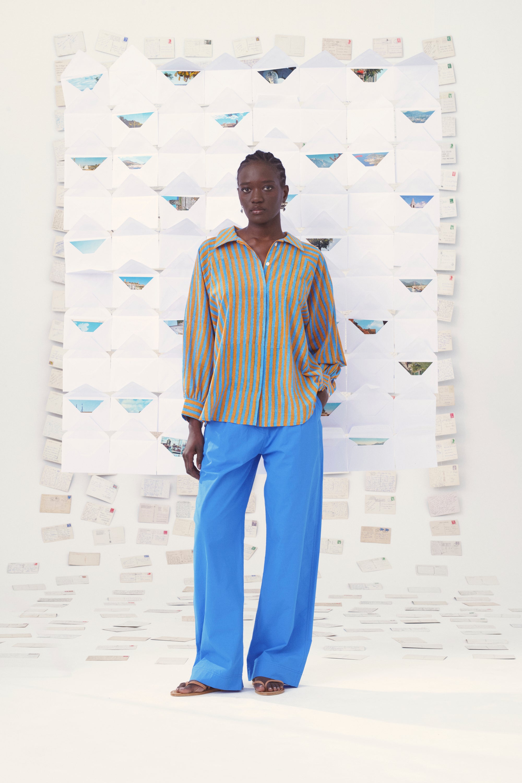 Mii en carte postale chemise Lulu Cyclades cyan abricot