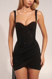 Oh Polly Reeva robe mini noire corset drapée armatures