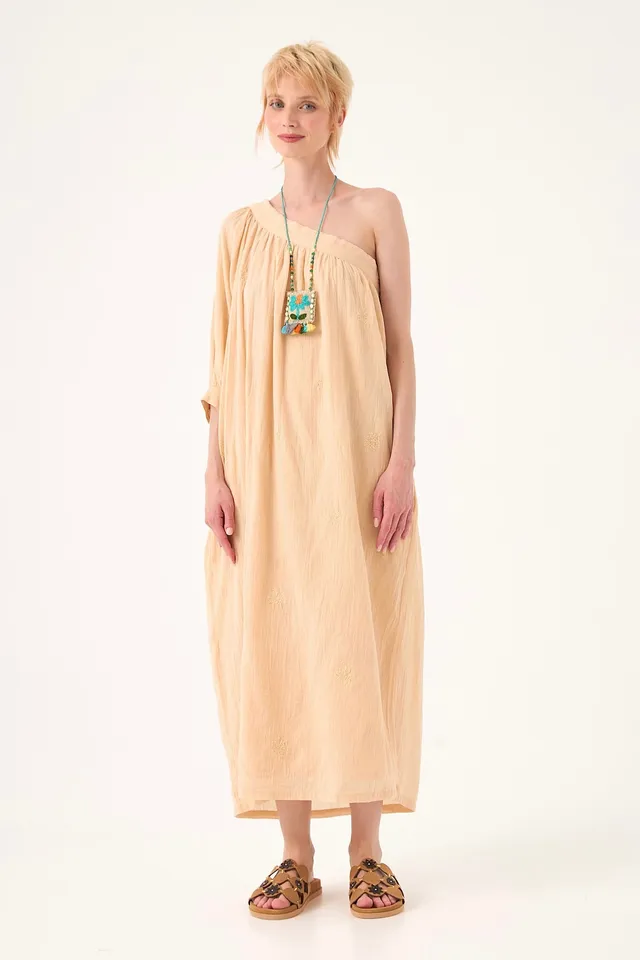 Chicosoleil Nahla robe longue beige sève brodée coton