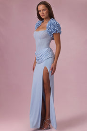 Oh Polly Soretta boléro court bleu ciel fleurs 3D