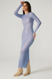Oh Polly Embellished Yasmin Robe Longue Bleue Strass
