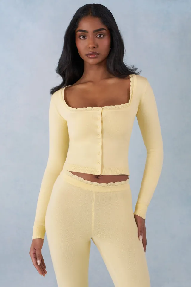 Oh Polly Tahlia cardigan jaune maille col carré boutonné