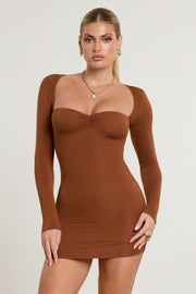 Oh Polly Perrie robe mini marron cachemire manches longues