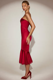 Oh Polly Belsa robe midaxi satin rouge dentelle