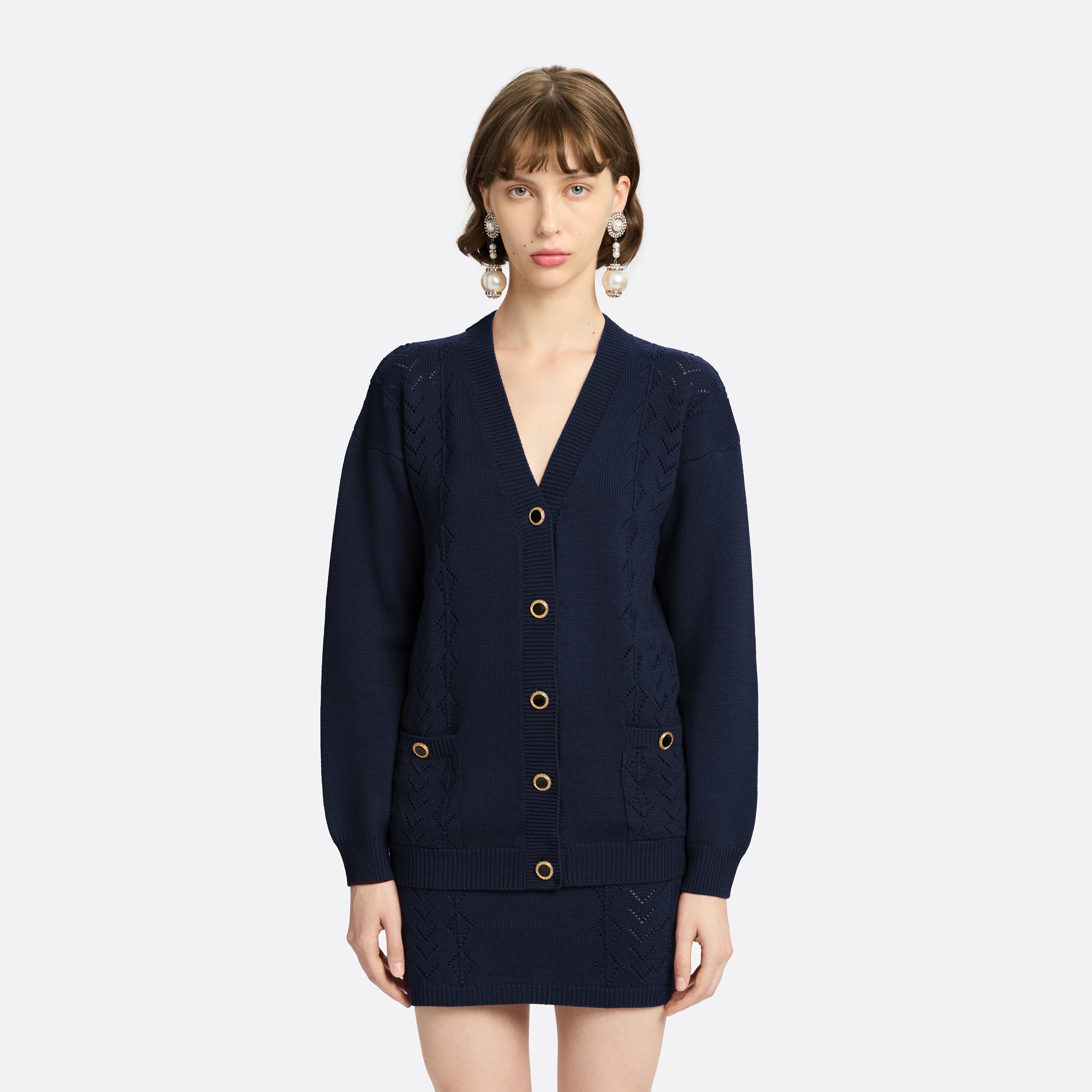 Alessandra Rich Knitwear cardigan dentelle laine mérinos bleu 36-46
