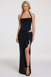 Oh Polly Dresses Nani robe maxi noire drapée