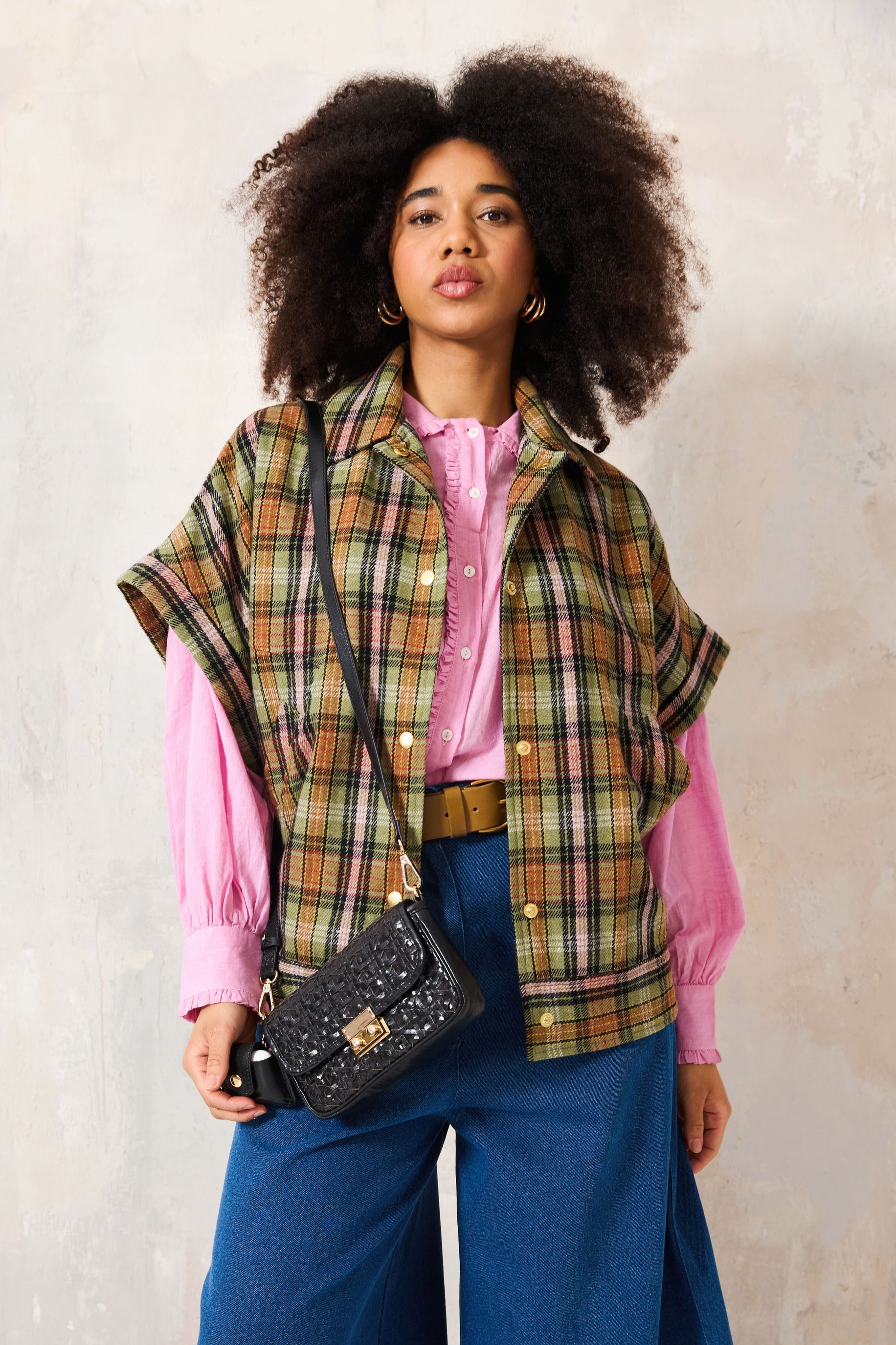 CHICOSOLEIL DUSTIN veste green check laine oversize