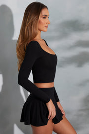 Oh Polly Nadiya crop top noir col carré manches longues