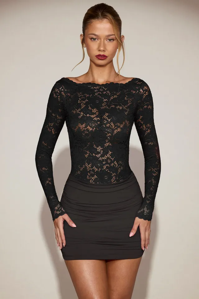 Oh Polly Eirlys robe mini dentelle noire col bateau
