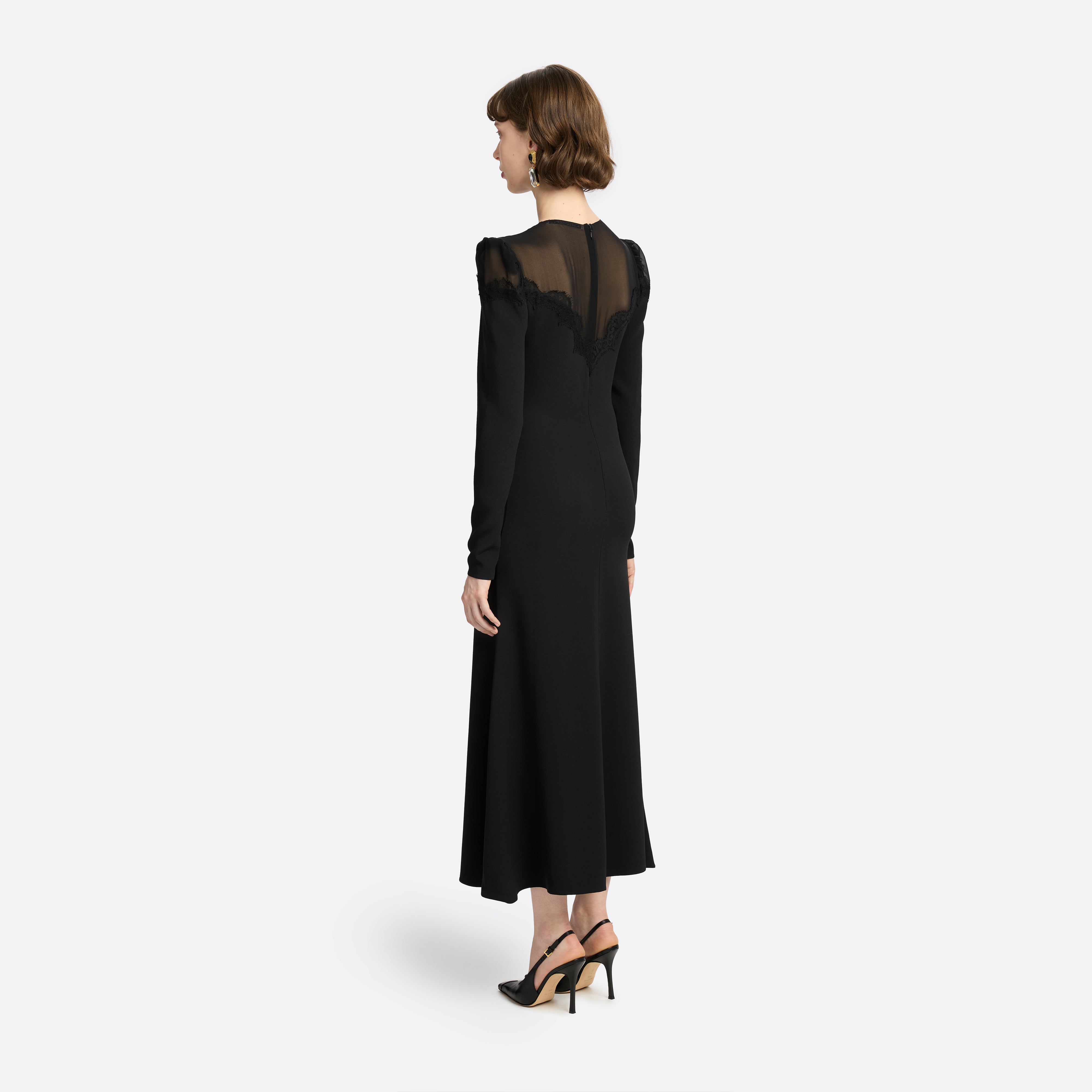 Alessandra Rich Cady Silk Georgette Midi Dress robe noire 36-46
