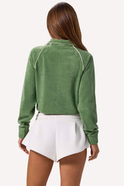 Oh Polly Knitwear sweat zippé crop éponge jade