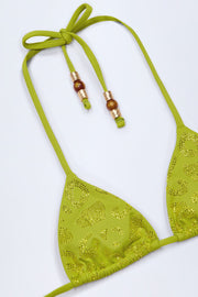 Oh Polly Swim Cavas haut bikini triangle vert olive strass