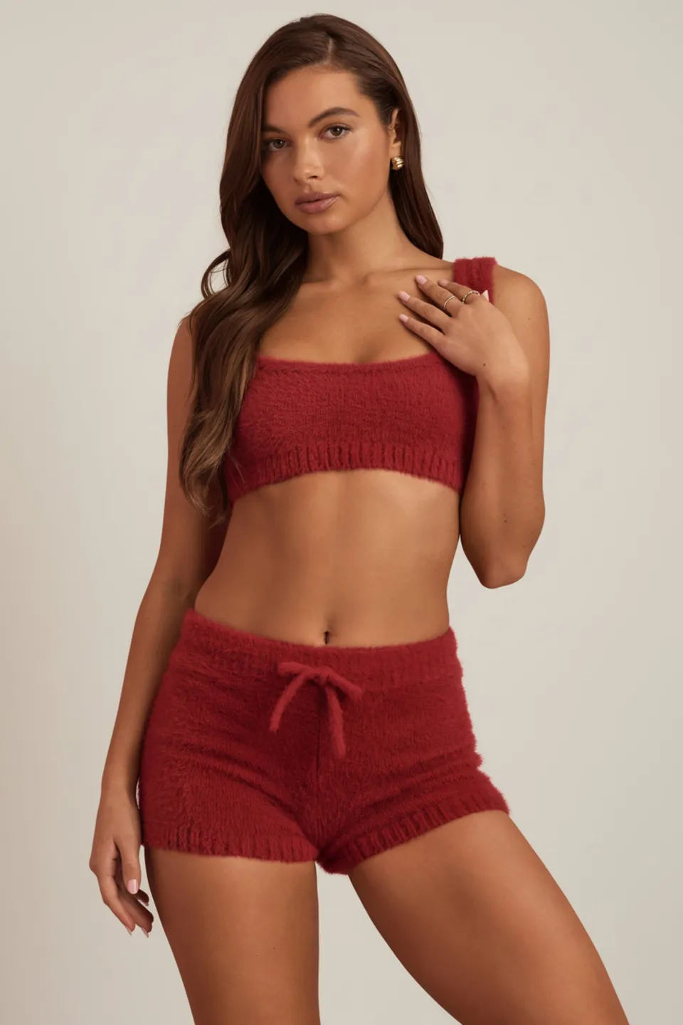 Oh Polly Gulisa mini short rouge maille duveteuse