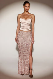 Oh Polly Nevara Jupe longue rose doré sequins fendue
