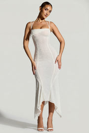 Oh Polly Dole robe maxi blanche perles ourlet mouchoir