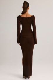 Oh Polly Isay robe maxi marron maille col bateau
