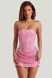 Oh Polly Ziya Robe bustier rose perles paillettes