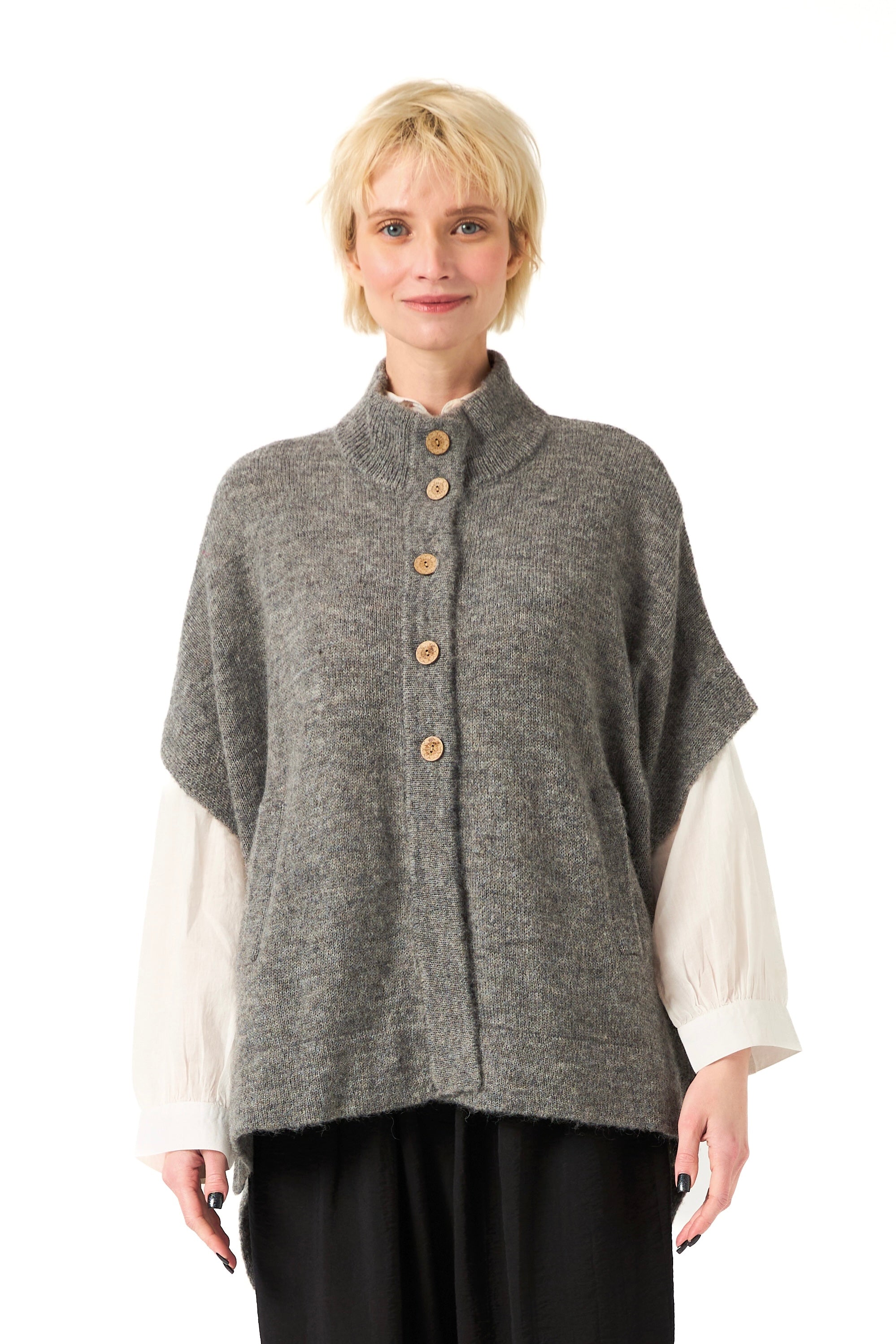 Chicosoleil Achill poncho cardigan gris S/M laine mohair