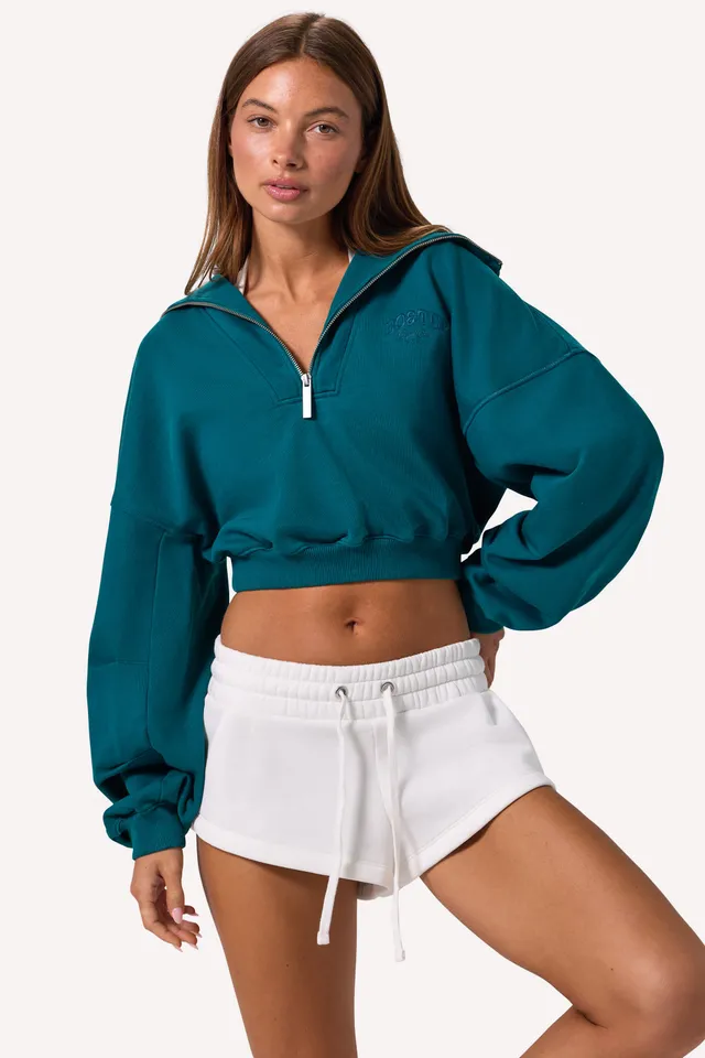 Bo+Tee sweat court zippé sarcelle 100% coton
