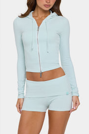 Oh Polly Knitwear sweat hoodie cropped menthe rayé zippé