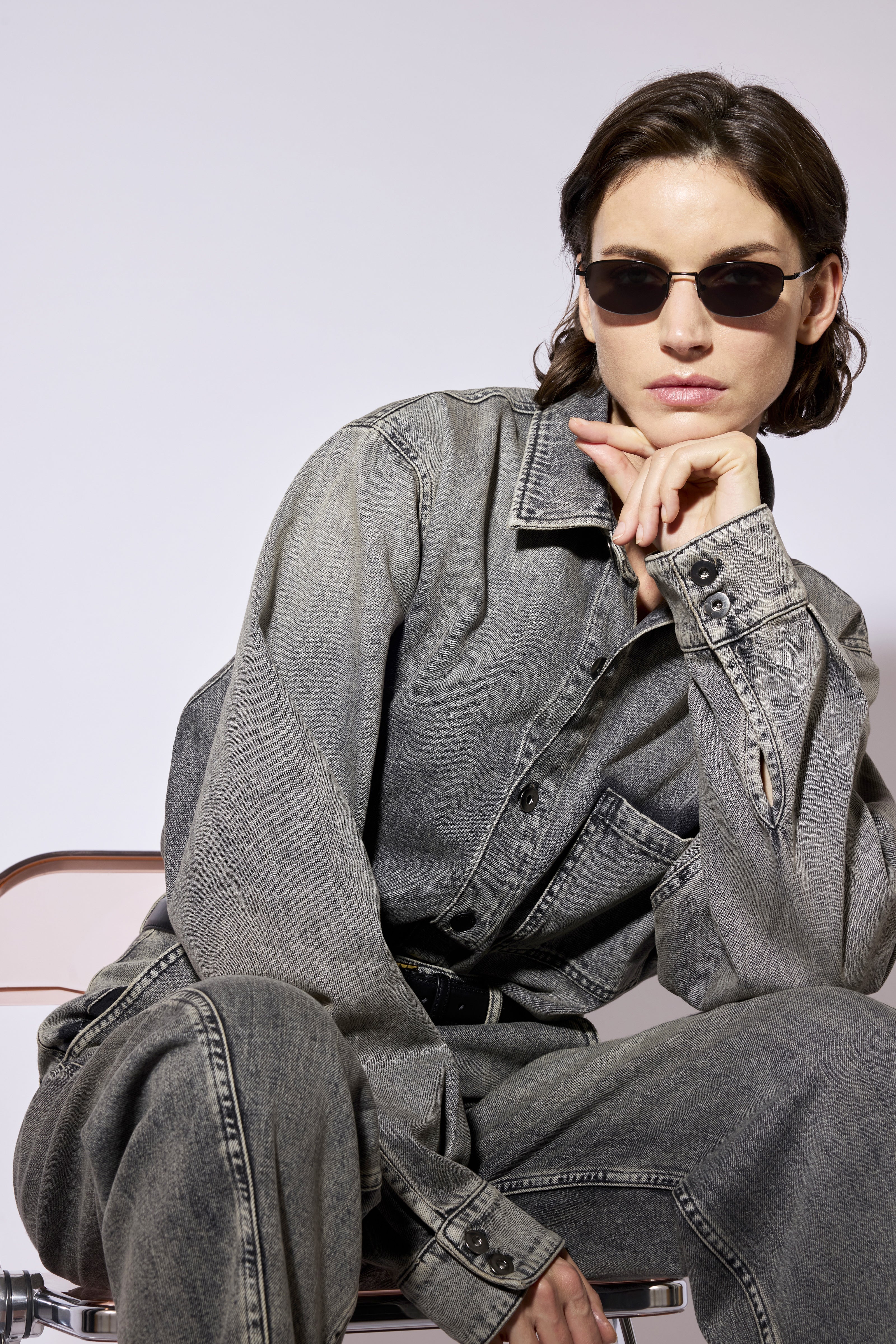 Liviana Conti Sienna veste chemise denim Gris oversize