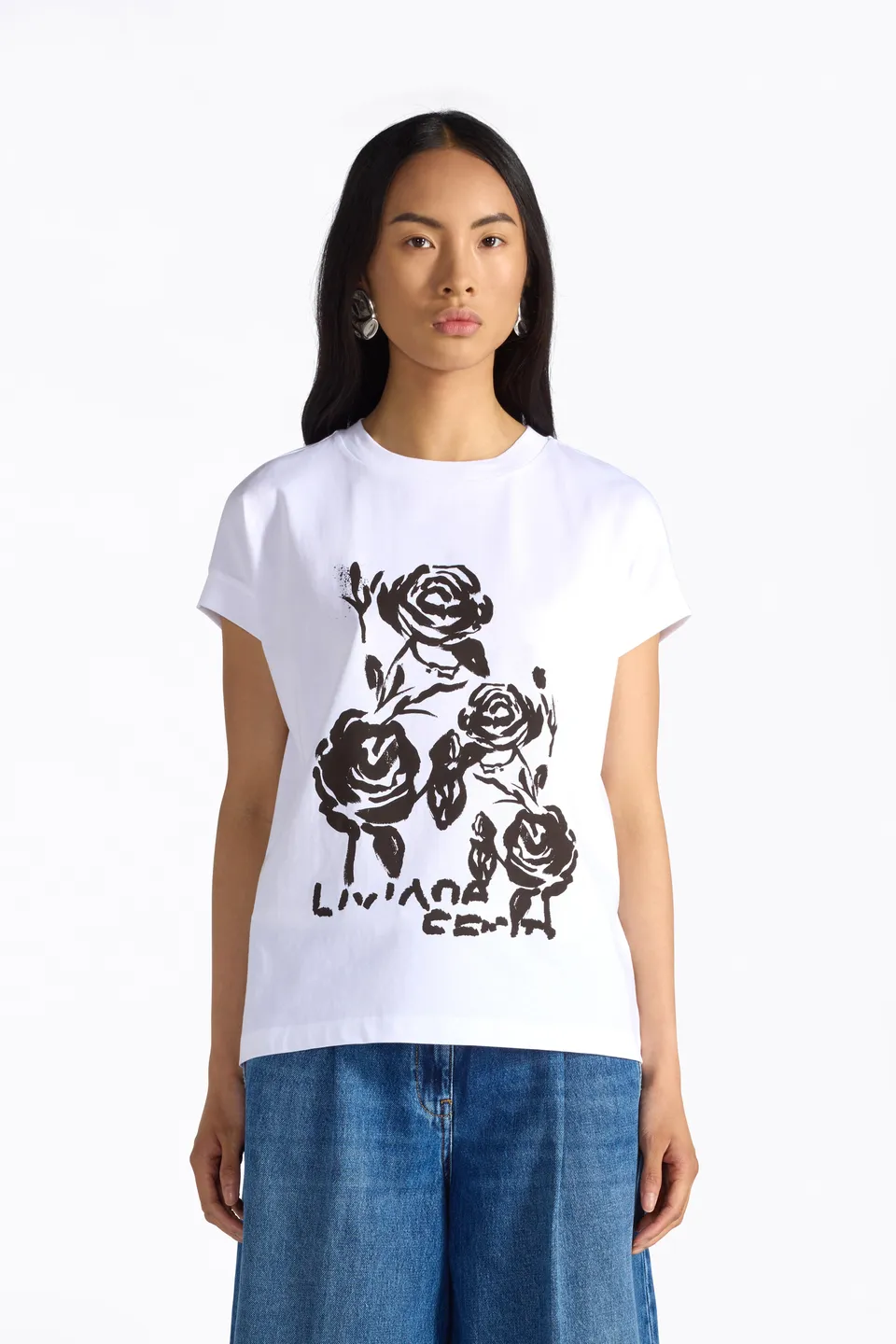 Liviana Conti Nayra t-shirt coton blanc imprimé roses