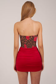 Oh Polly 15669 robe bustier mini rose imprimé léopard drapé