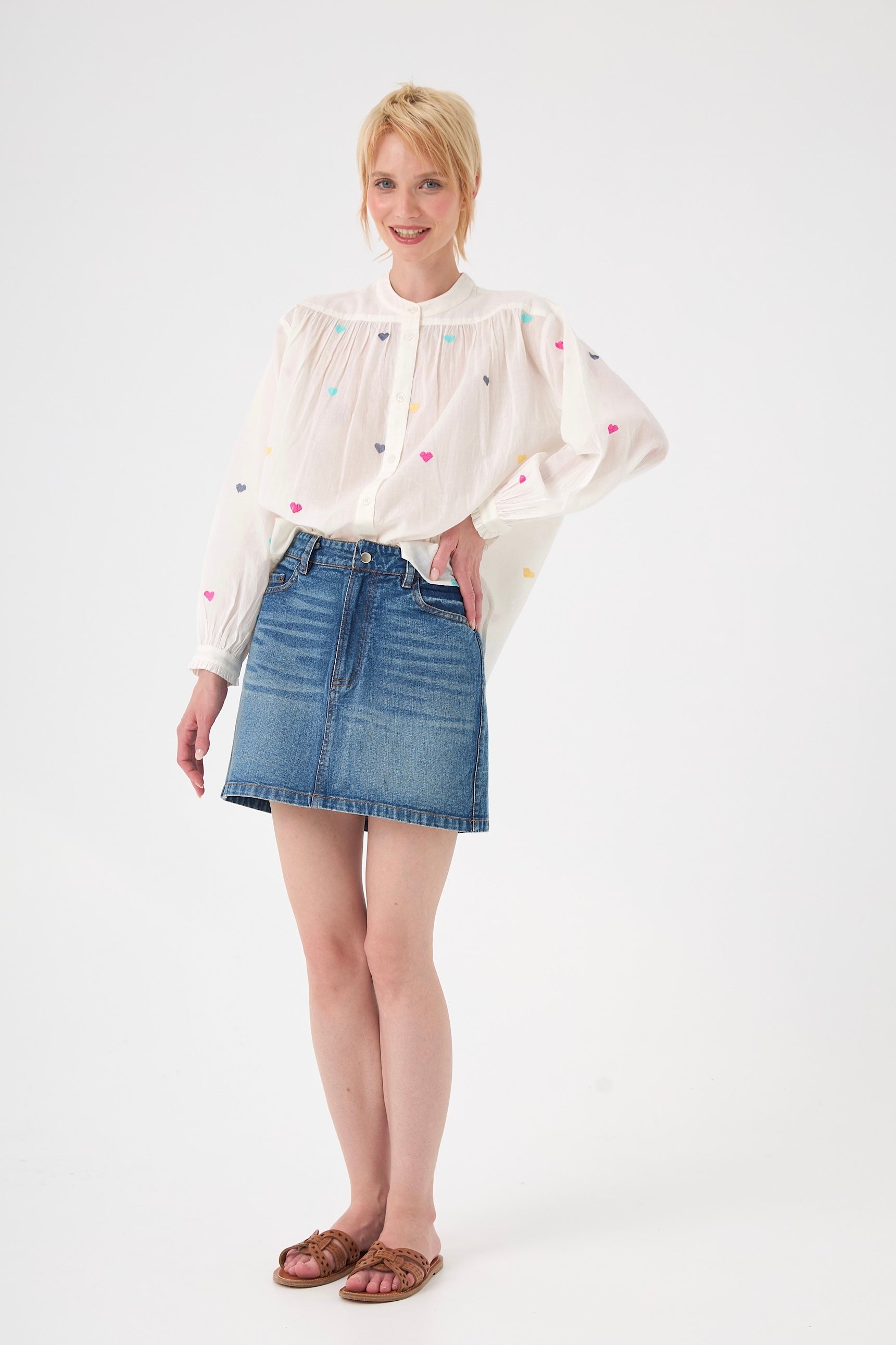 Chicosoleil Karl top brodé off white cœurs coton