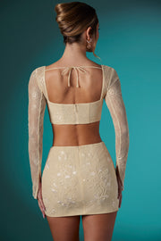 Oh Polly Embellished Romy jupe mini dentelle ivoire bodycon