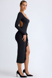 Oh Polly Tarai 12893 robe midaxi noire modal volants